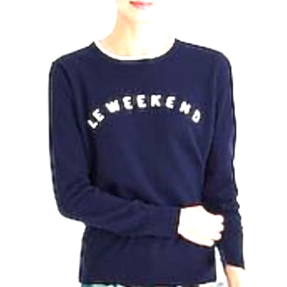 J. Crew Mercantile "Le Weekend" Front arched graphic Pullover Cotton Sweater S